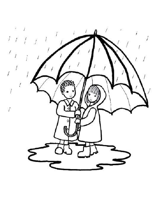Название: Раскраска Дети идут под дождем. Категория: осень. Теги: дети, дождь.
