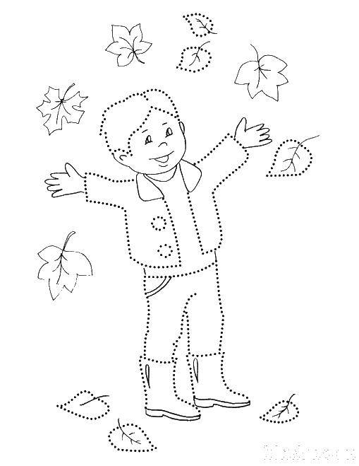 Название: Раскраска Мальчик с листьями. Категория: осень. Теги: Мальчик, листья.