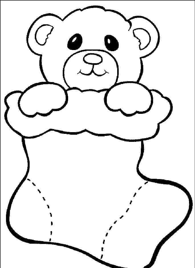 Coloring Bear in a gift. Category new year. Tags:  New Year, tree, gifts, toys.