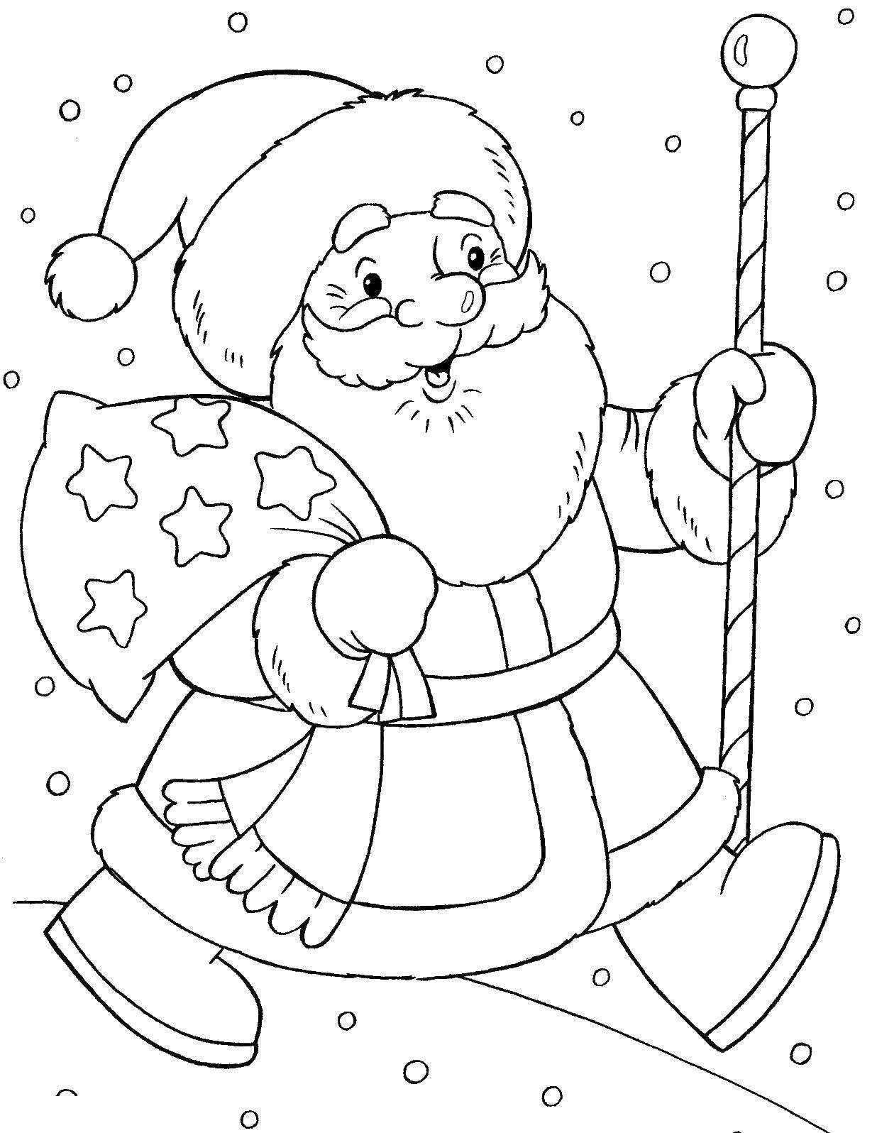 Название: Раскраска Дед мороз с подарками. Категория: новый год. Теги: Новый Год, Дед Мороз.