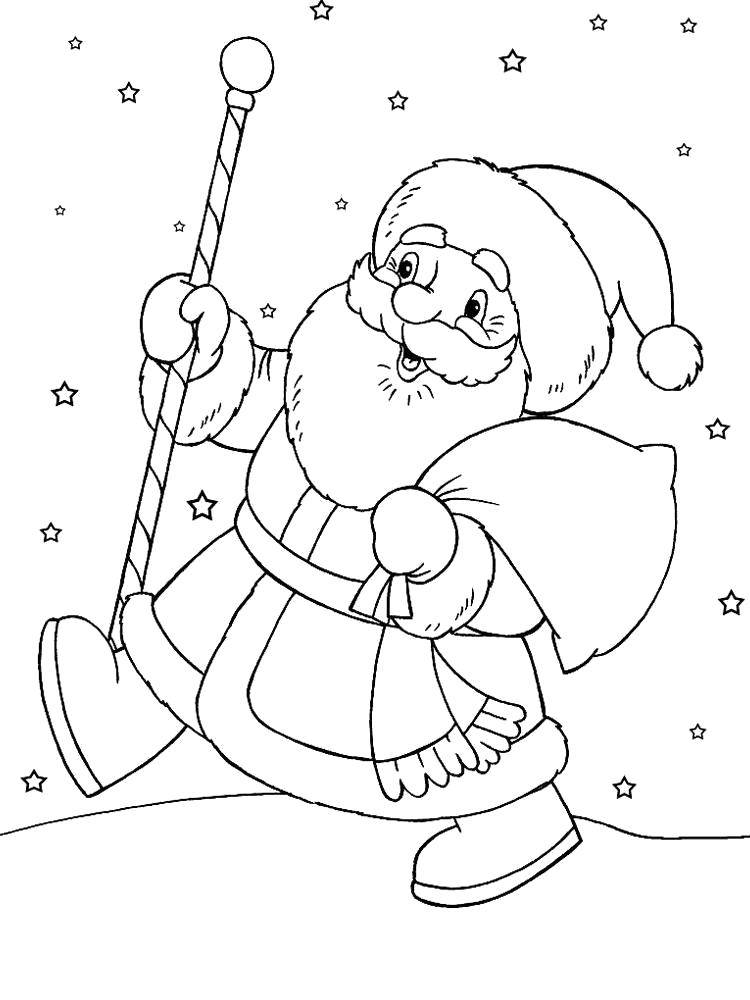 Название: Раскраска Дед мороз с подарками. Категория: дед мороз. Теги: Новый Год, Дед Мороз, подарки.
