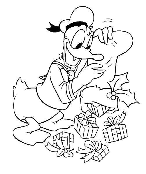 Coloring Donald duck happy gifts. Category Cartoon character. Tags:  Disney, Ducktales, Donald Duck.