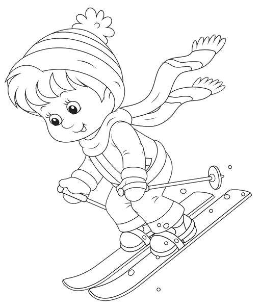 Название: Раскраска Лыжник катается на лыжах. Категория: спорт. Теги: Спорт, лыжи.