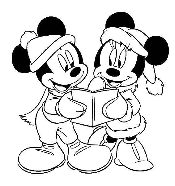 Coloring Mickey and Minnie mouse reading a book. Category Disney cartoons. Tags:  Disney, Mickey Mouse, Minnie Mouse.
