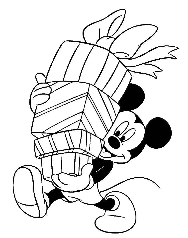 Coloring Mickey mouse bears gifts. Category new year. Tags:  New Year, gifts.