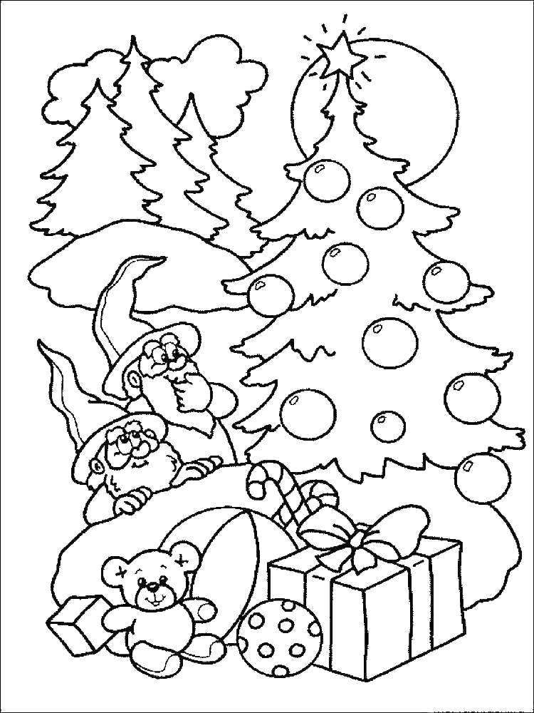 Coloring The Christmas tree. Category new year. Tags:  New Year, tree, gifts, toys.