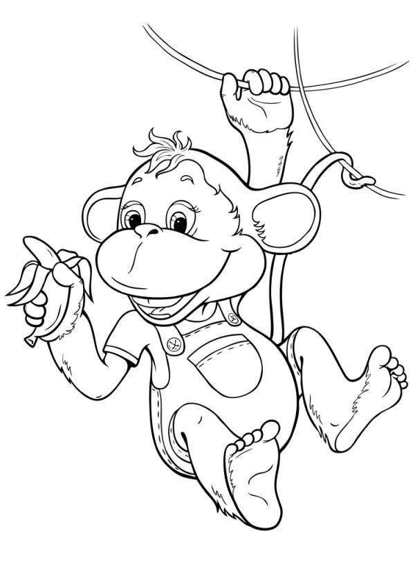 Название: Раскраска Обезьянка с бананом. Категория: Животные. Теги: Животные, обезьянка.