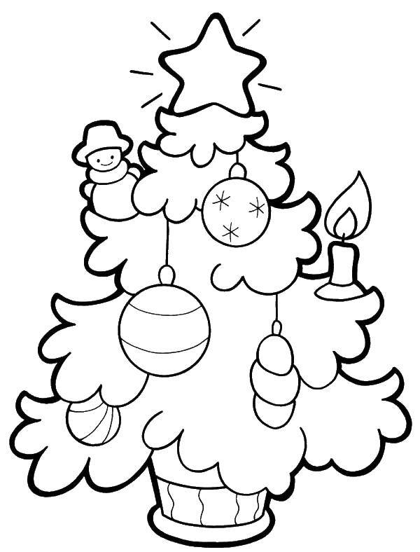Название: Раскраска Рождественская ёлочка. Категория: Рождество. Теги: Рождество, ёлочная игрушка, ёлка, подарки.