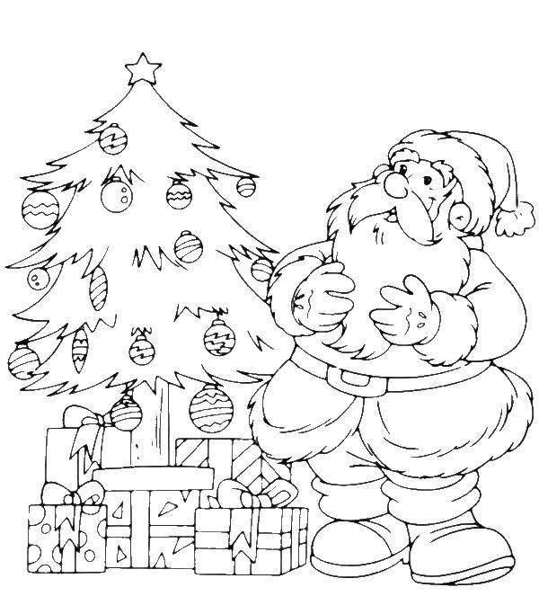 Название: Раскраска Санта клаус принёс подарочки. Категория: Рождество. Теги: Рождество, Санта Клаус.