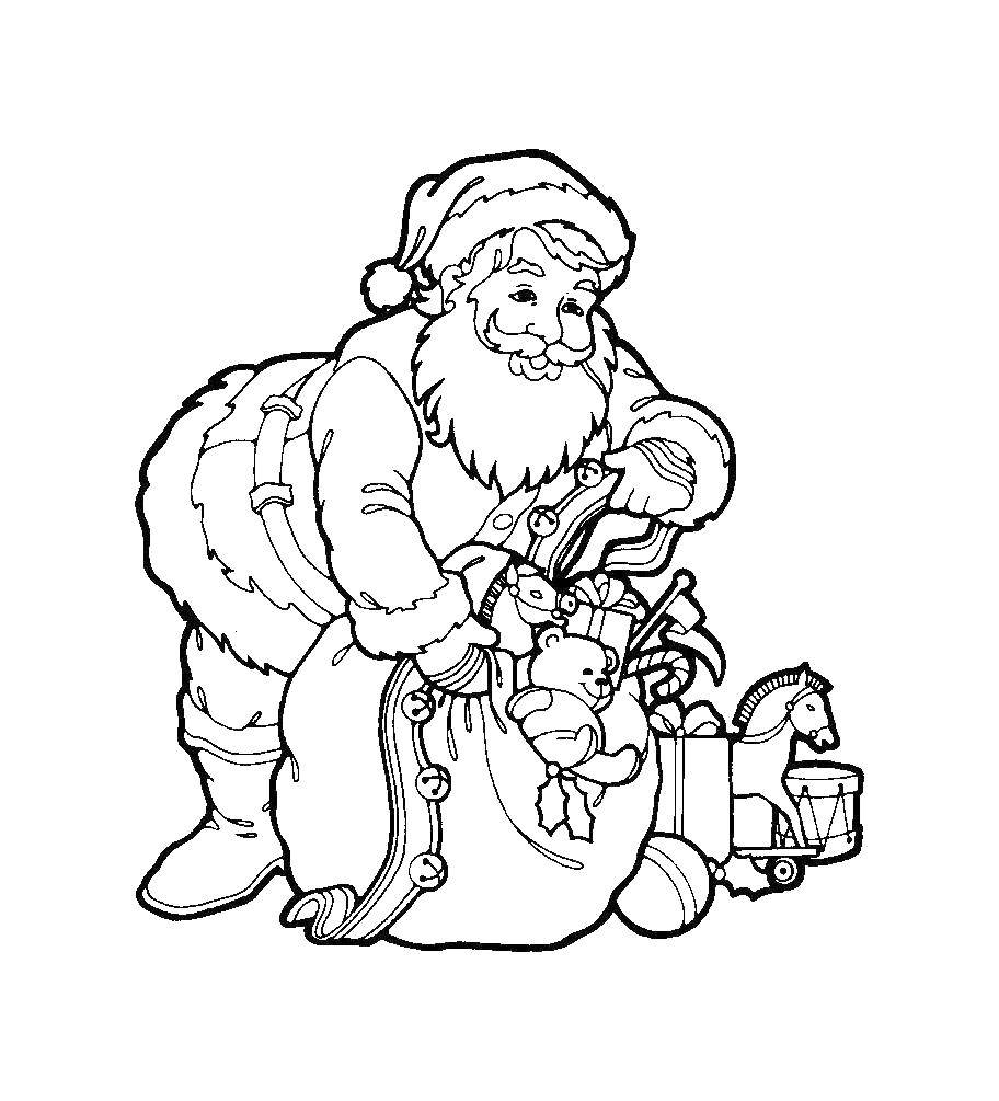 Название: Раскраска Санта клаус принёс подарочки. Категория: новый год. Теги: Рождество, Санта Клаус, подарки.