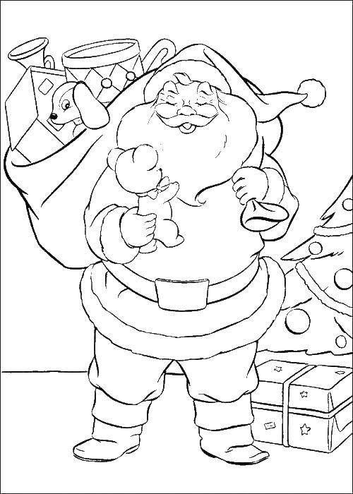 Coloring Santa Claus brought gifts. Category Christmas. Tags:  Christmas, Santa Claus, gifts.