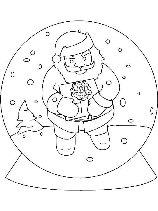 Название: Раскраска Снежный шар с сантой. Категория: новый год. Теги: Новый Год, Дед Мороз, Санта Клаус, подарки.