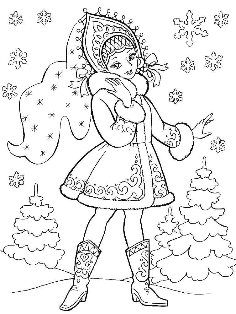 Название: Раскраска Красавица снегурочка. Категория: снегурочка. Теги: Снегурочка, снег, зима, радость.