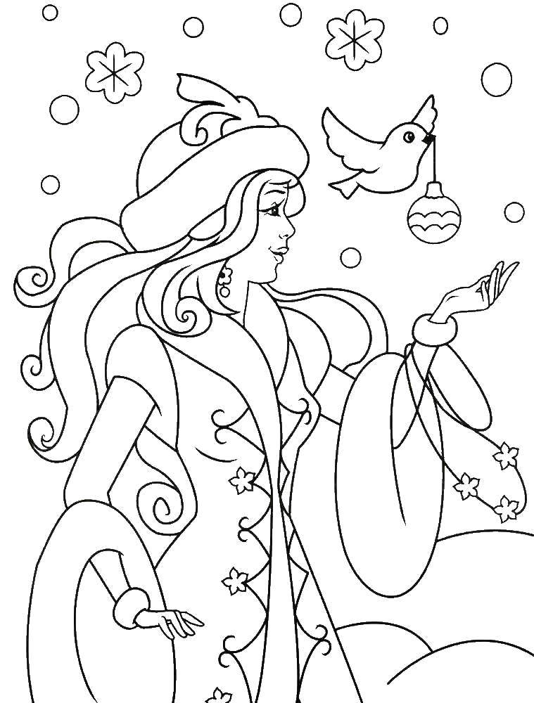 Coloring Fairy maiden. Category maiden. Tags:  Snow maiden, winter, New Year, forest.