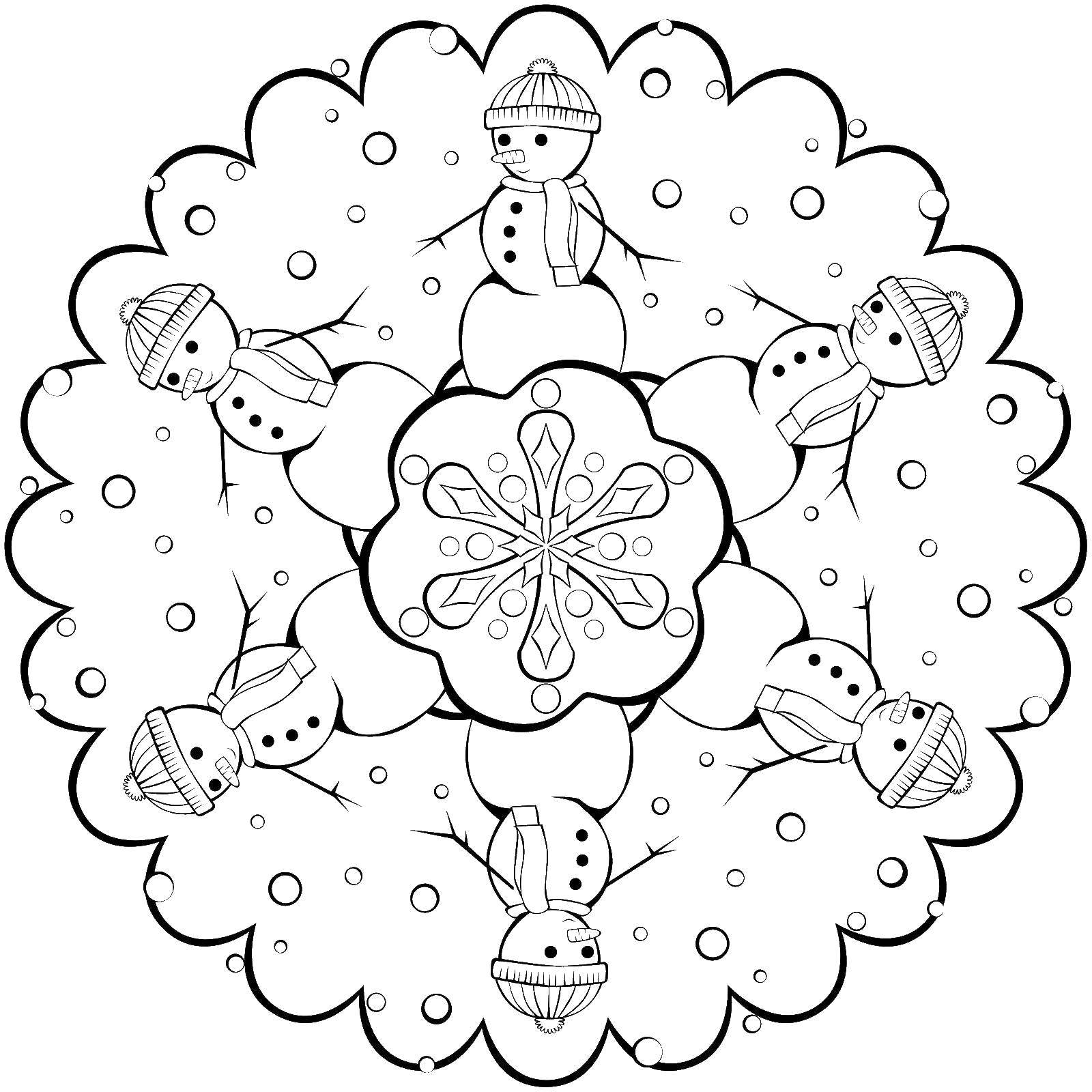 Coloring Snowmen snowflakes. Category snowflakes. Tags:  Snowflakes, snow, winter.