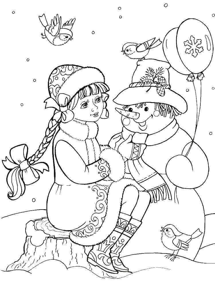 Название: Раскраска Снегурочка и снеговик. Категория: снегурочка. Теги: Снегурочка, зима, Новый Год, лес.