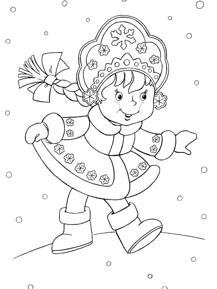 Название: Раскраска Снегурочка в красивом наряде. Категория: снегурочка. Теги: Снегурочка, зима, Новый Год.