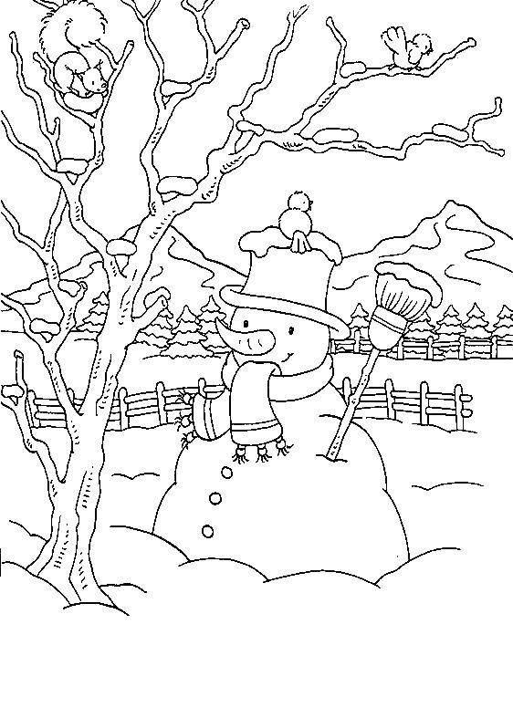Coloring Snowy snowman. Category snowman. Tags:  Snowman, snow, winter.