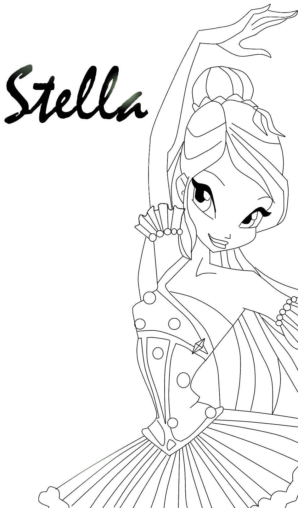 Название: Раскраска Стелла из мультфильма winx. Категория: балерина. Теги: Балерина, балет.
