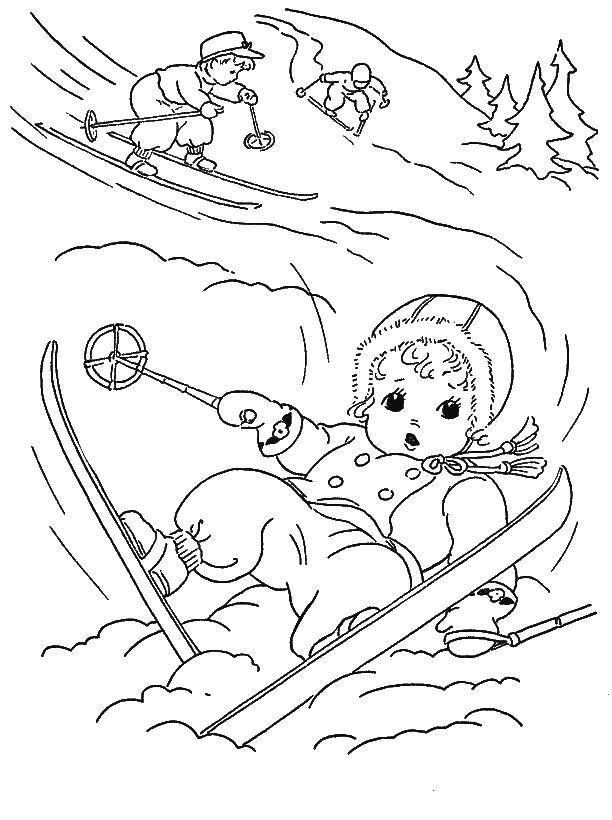 Розмальовки  Зимовий спорт. Завантажити розмальовку Спорт, лижі.  Роздрукувати ,лижі,