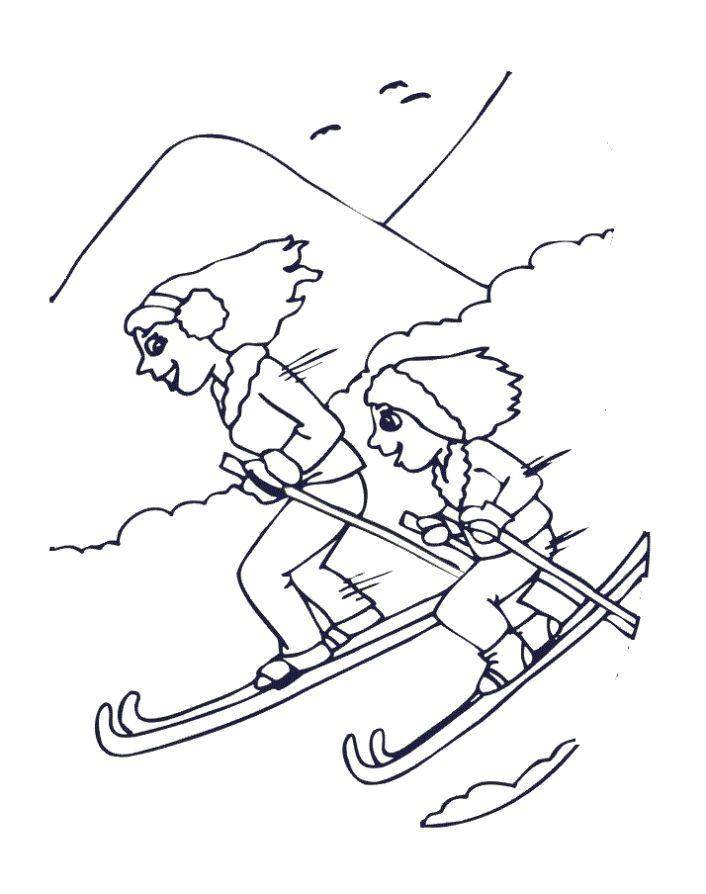 Название: Раскраска Быстро на лыжах. Категория: лыжи. Теги: Спорт, лыжи.