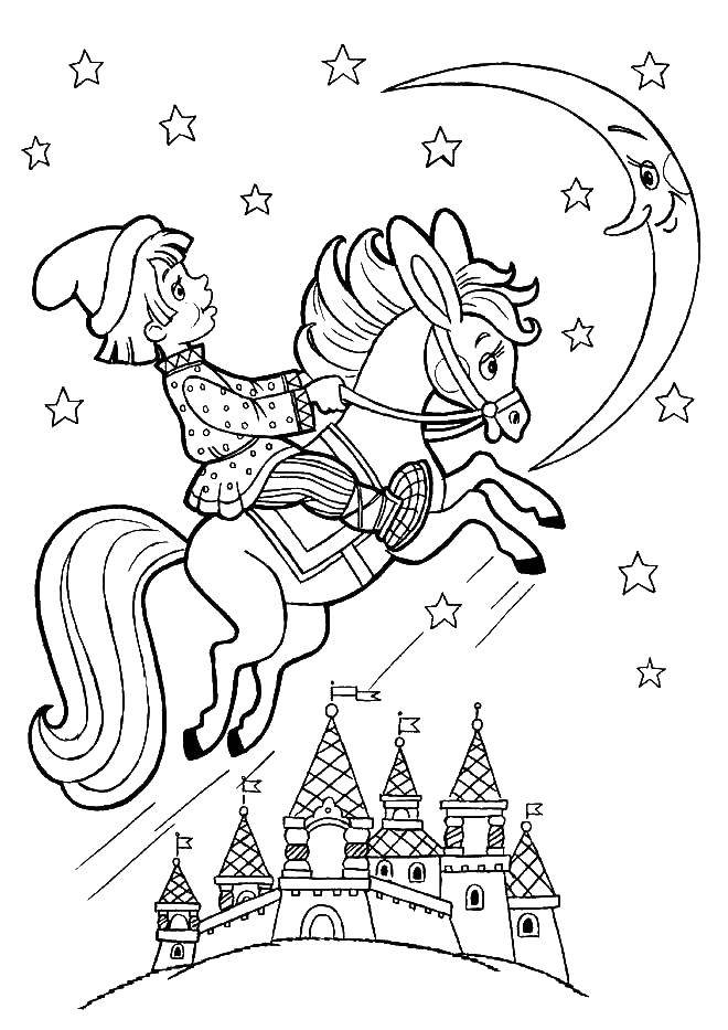 Coloring Ivan on the horse humpbacked. Category Fairy tales. Tags:  Tales KONEK Gorbunok.