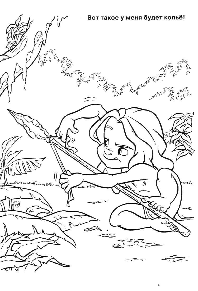 Coloring Tarzan makes a spear. Category cartoons. Tags:  Tarzan.