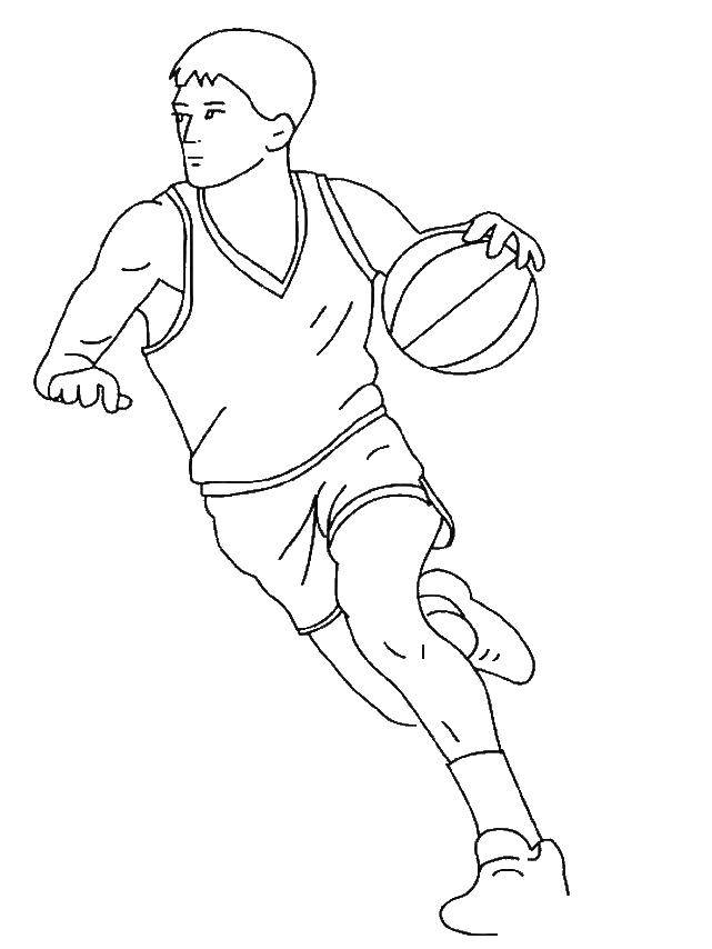 Розмальовки  Баскетболіст. Завантажити розмальовку баскетбол.  Роздрукувати ,спорт,