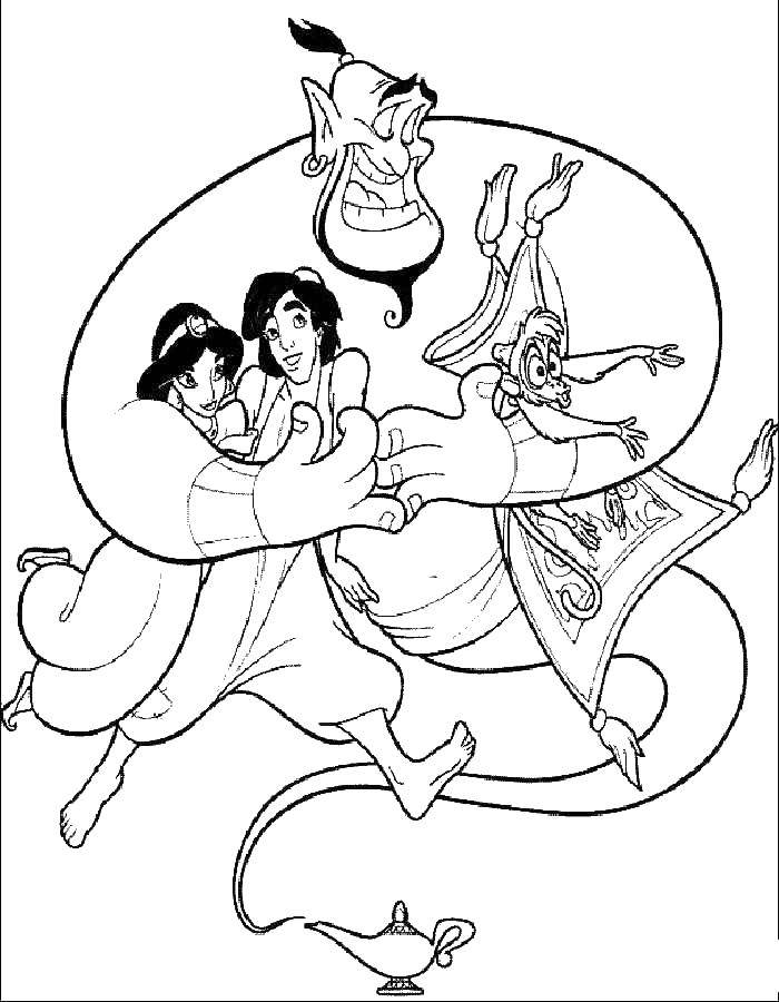 Coloring Aladdin and his friends. Category cartoons. Tags:  Aladdin , Jean.