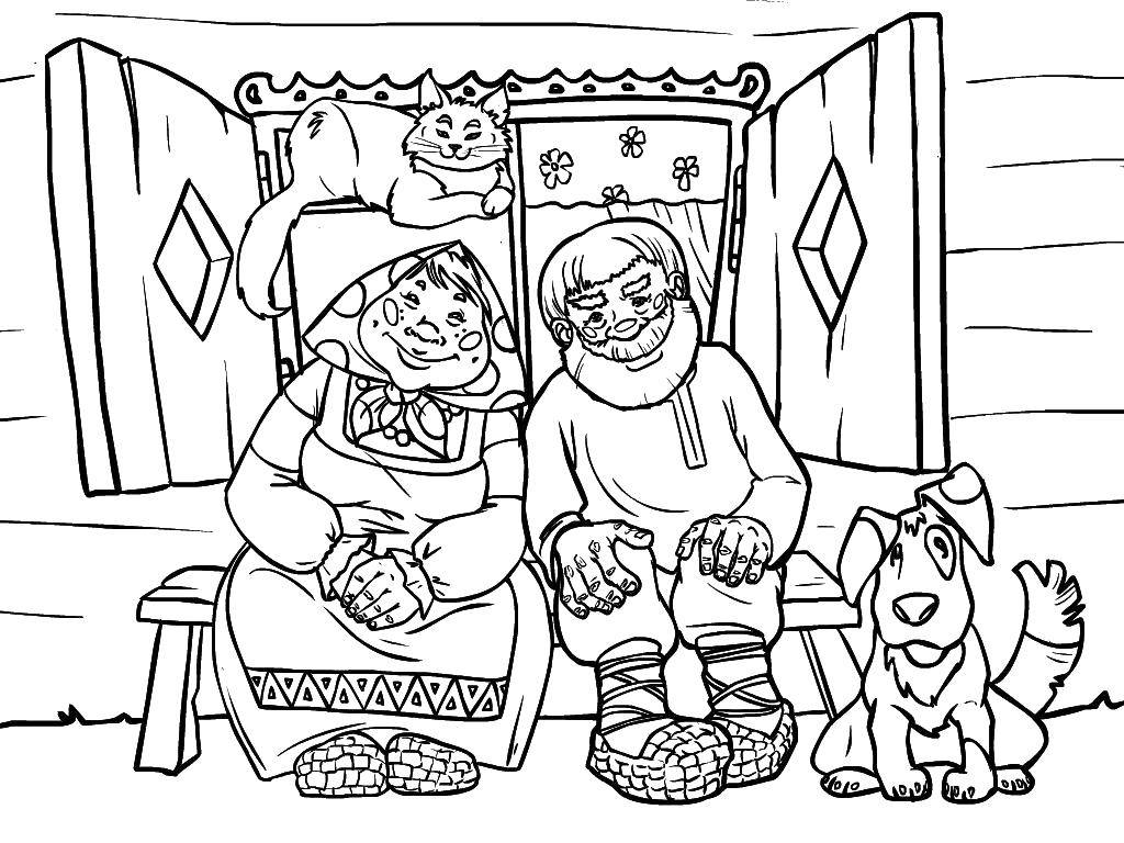 Название: Раскраска Бабка с дедом. Категория: Сказки. Теги: Сказки, Колобок.