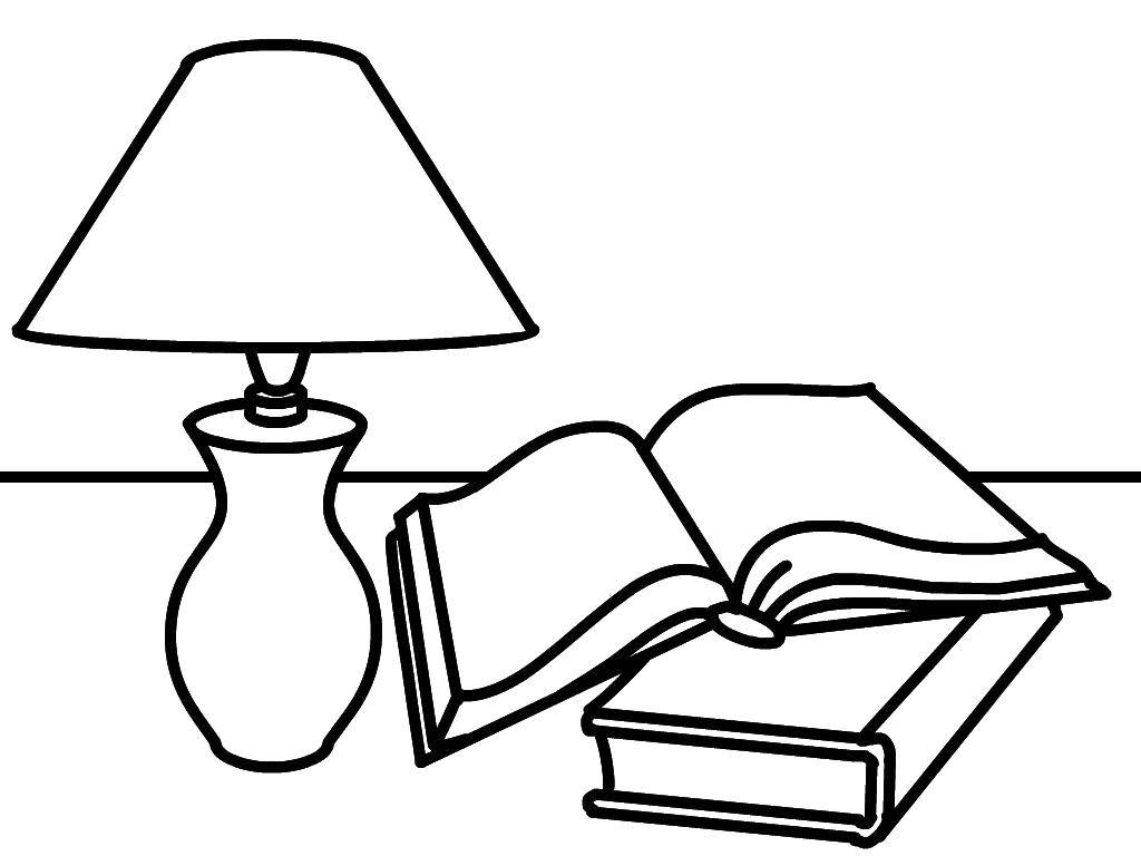 Coloring Books and lamp. Category the objects. Tags:  Lamp, books.
