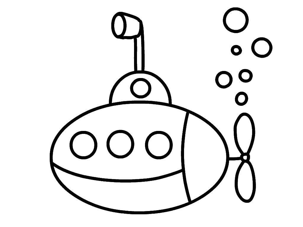 Coloring Submarine. Category Coloring pages for kids. Tags:  Submarine, water, bubbles.
