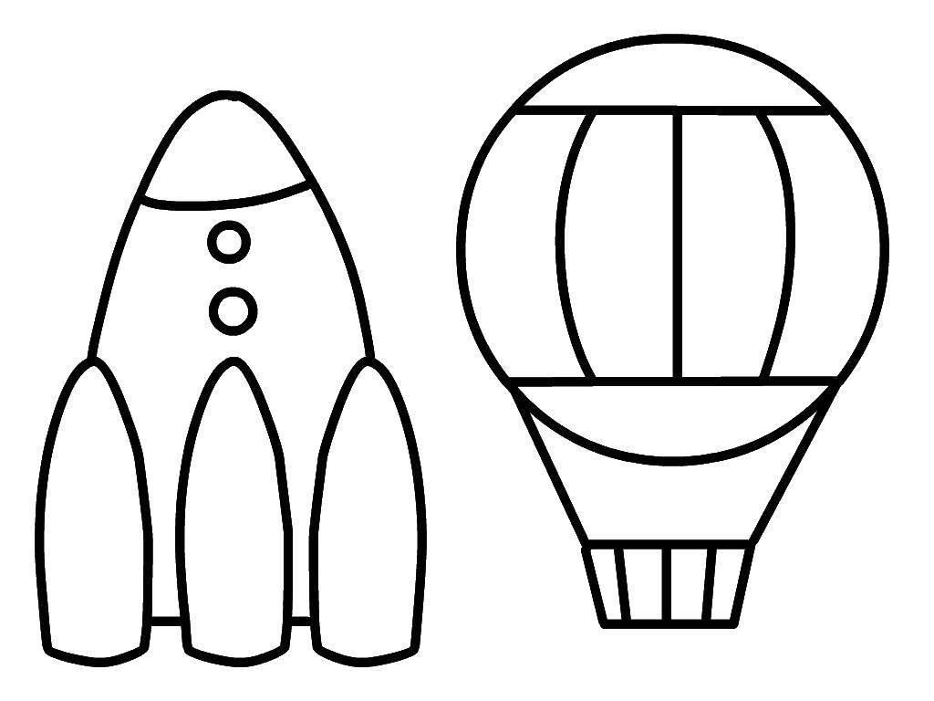 Название: Раскраска Ракета и воздушный шар. Категория: раскраски для маленьких. Теги: Ракета, воздушный шар.
