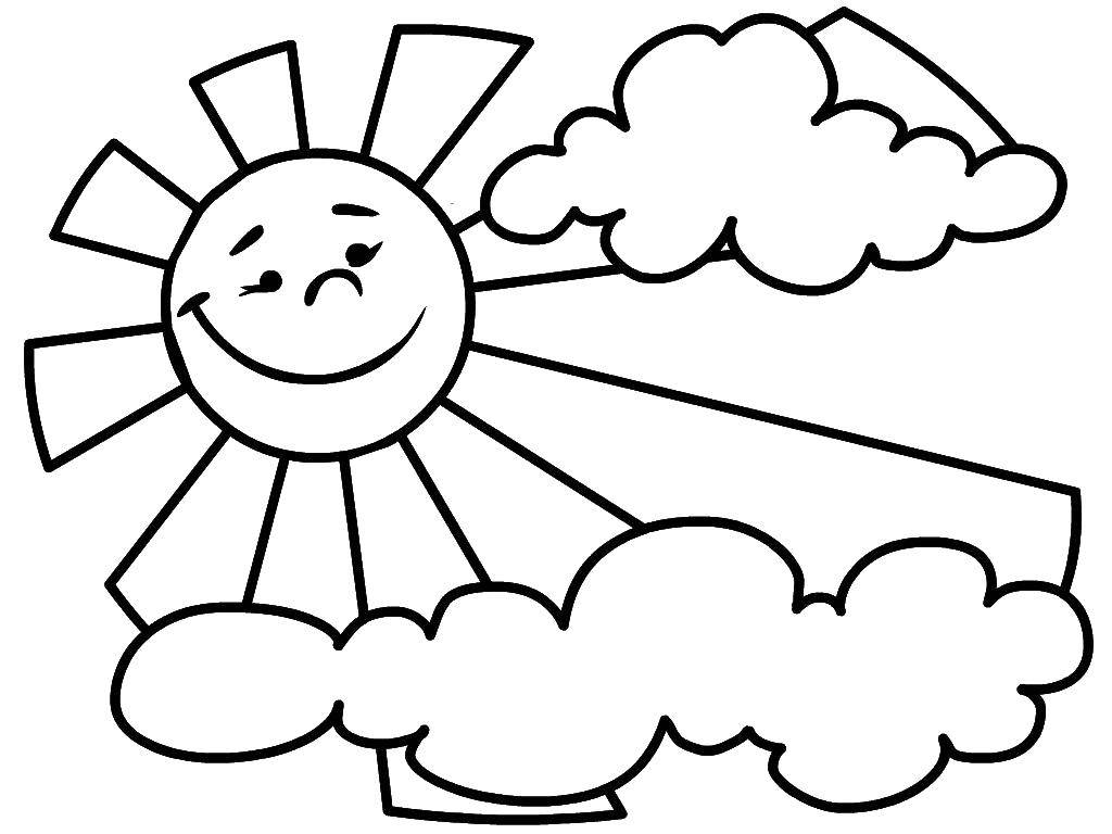 Coloring The sun is smiling. Category Coloring pages for kids. Tags:  Sun, rays, joy.
