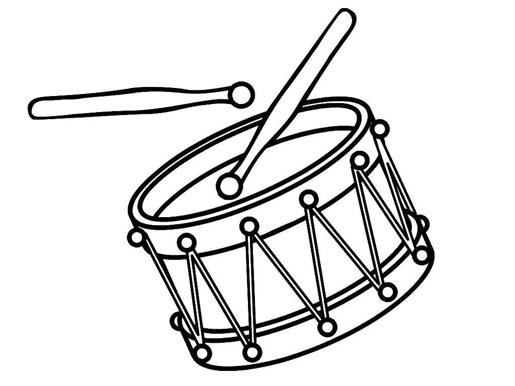 Название: Раскраска Барабан и барабанные палочки. Категория: Музыкальный инструмент. Теги: Инструмент, барабан.
