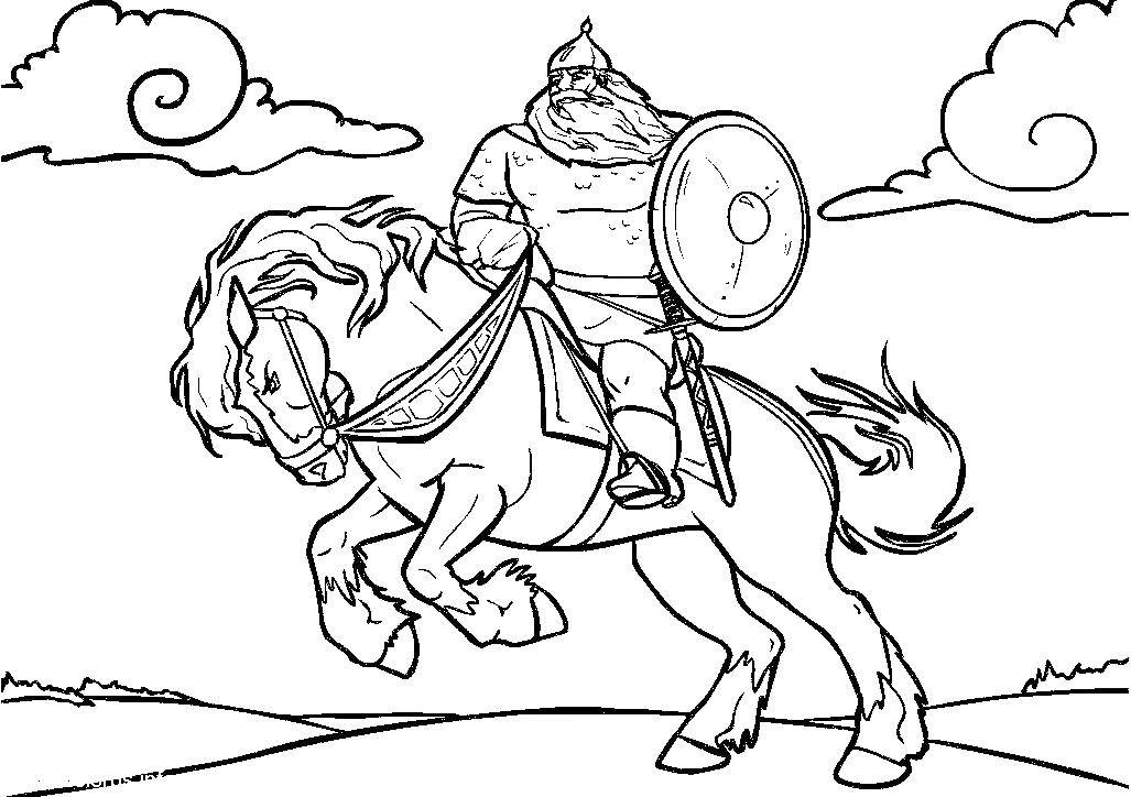 Coloring Bogatyr on the horse. Category heroes. Tags:  Hercules.
