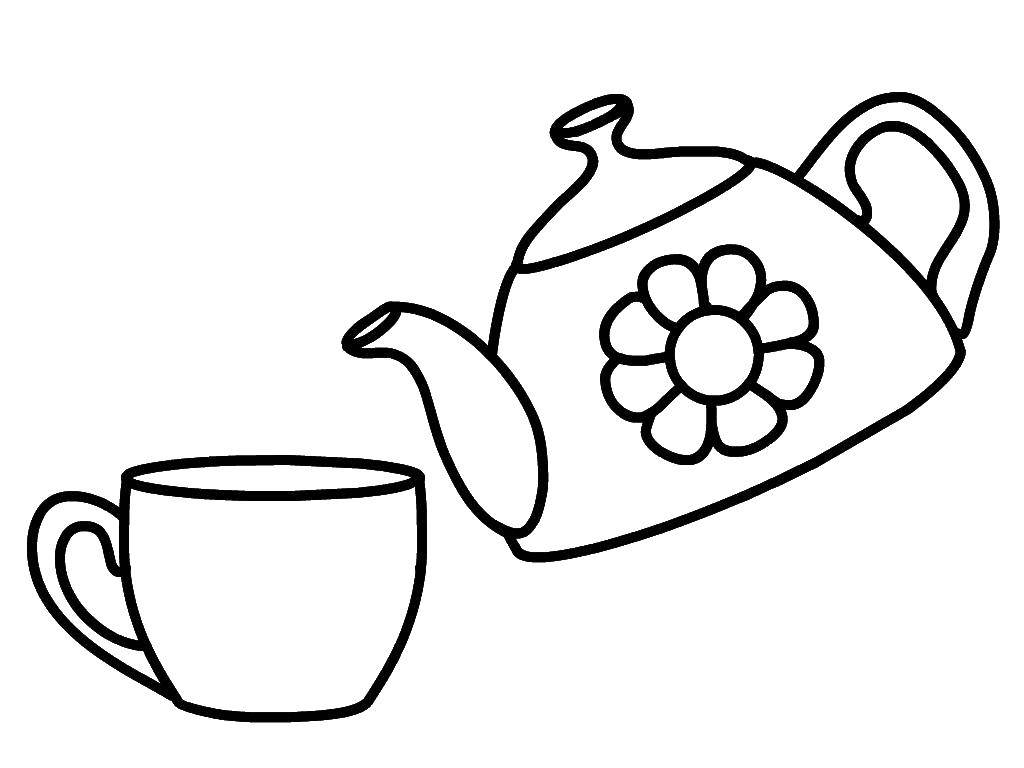 Coloring Kettle and mug. Category dishes. Tags:  Crockery, kettle, glass.