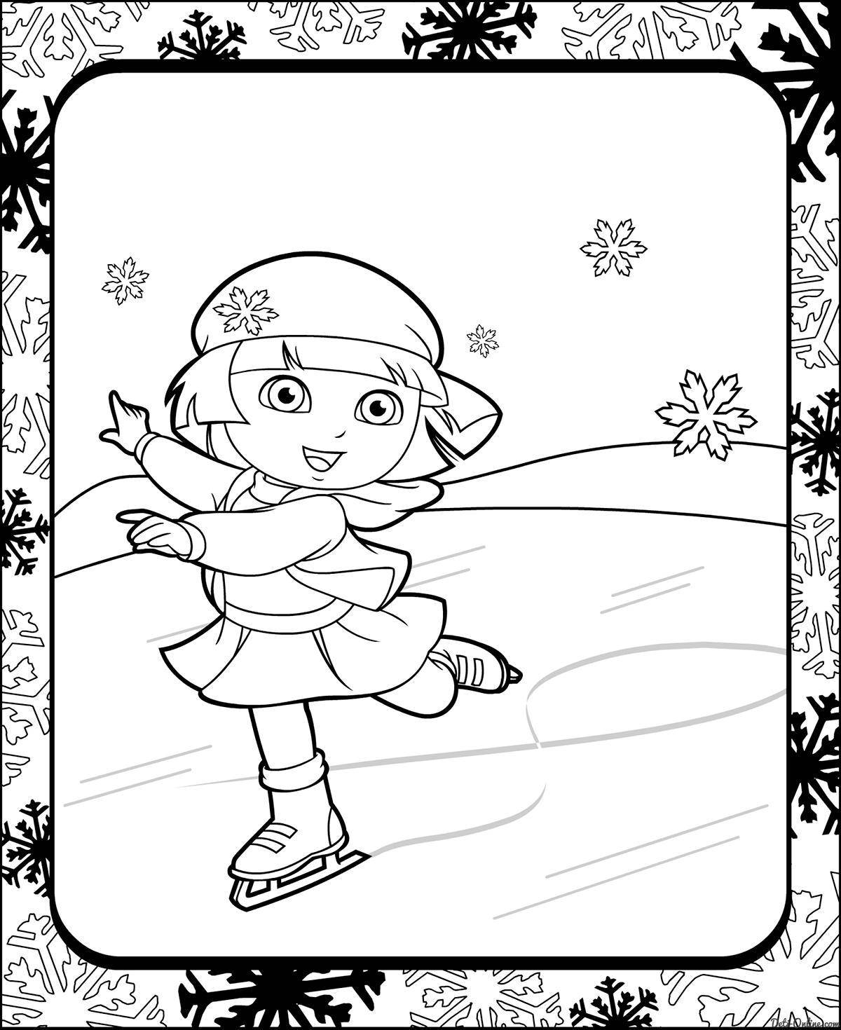 Coloring Dasha skating. Category Cartoon character. Tags:  Cartoon character, Dora the Explorer, Dora, Boots.