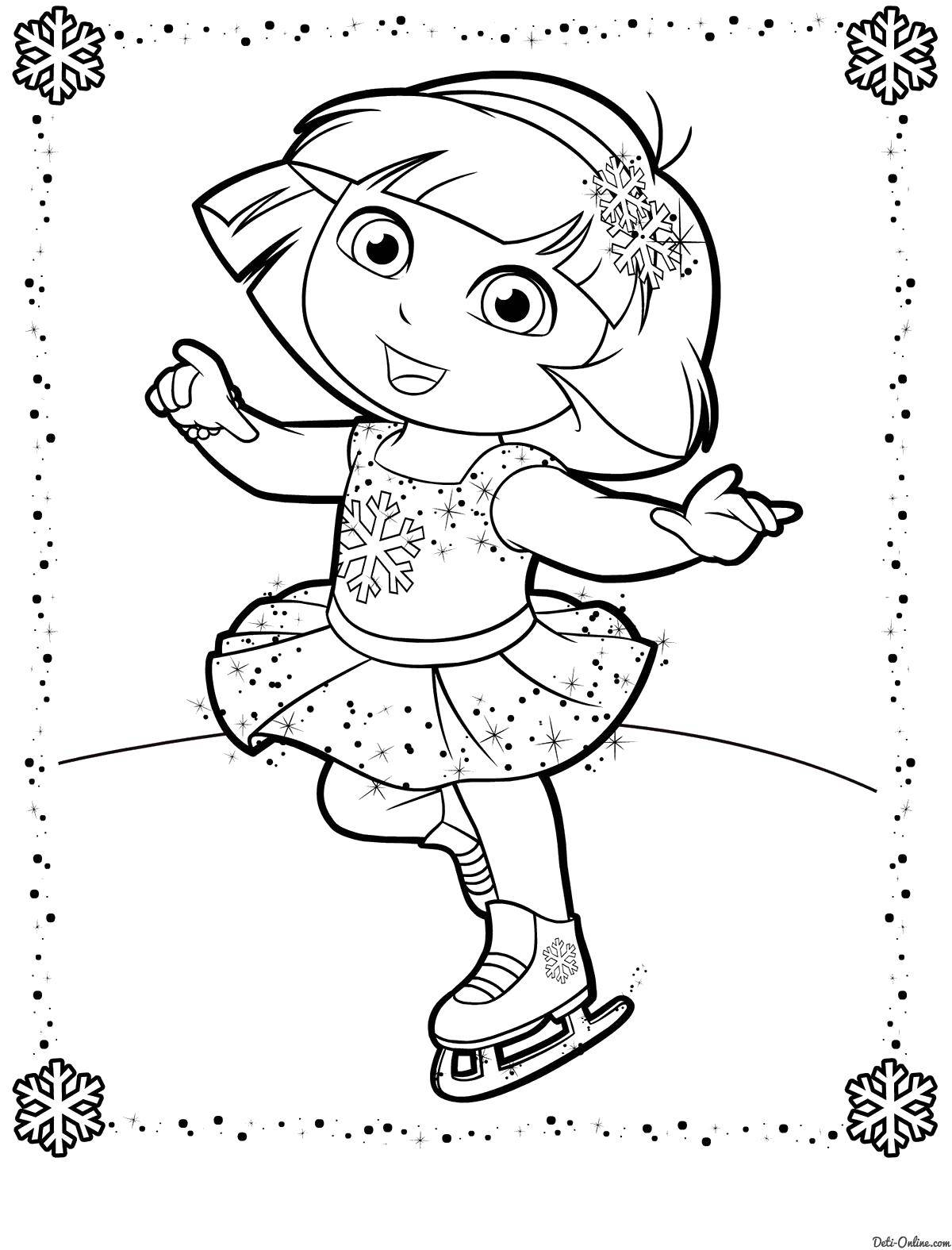 Coloring Dasha skating. Category skating. Tags:  Cartoon character, Dora the Explorer, Dora, Boots.