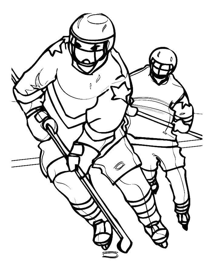 Название: Раскраска Хоккеисты играют на льду. Категория: спорт. Теги: Спорт, хоккей.