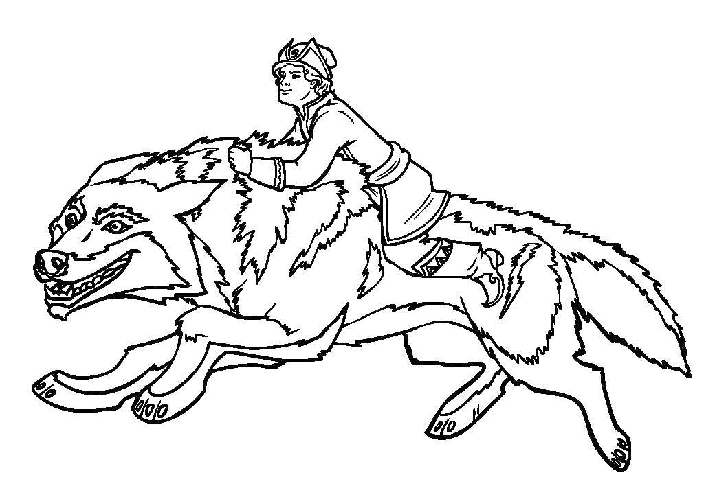 Coloring Ivan Tsarevich on the grey wolf. Category Fairy tales. Tags:  Fairy Tales , Ivan Tsarevich.