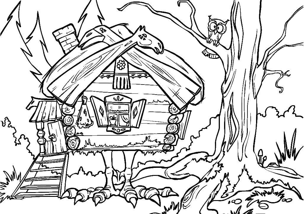 Coloring Hut on chicken legs. Category Fairy tales. Tags:  Fairy Tales , Baba Yaga.