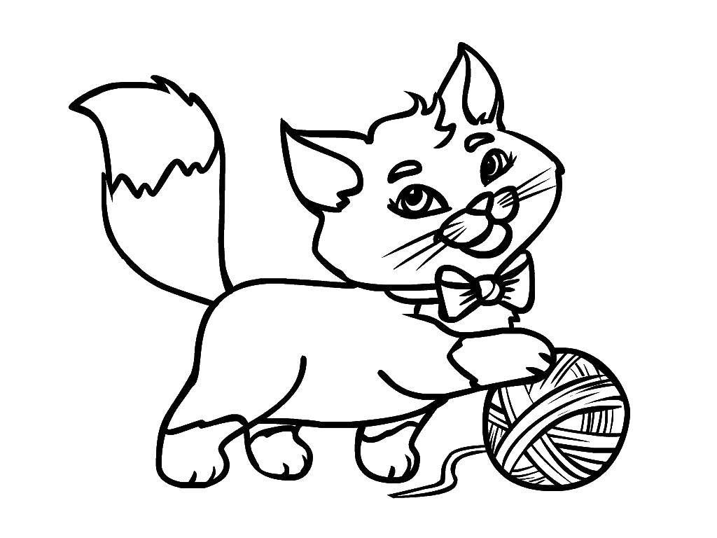 Название: Раскраска Котёнок с клубочком. Категория: Животные. Теги: Животные, котёнок.