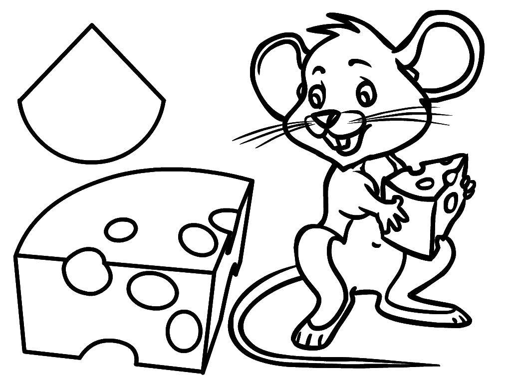 Название: Раскраска Мышонок с сыром. Категория: Животные. Теги: Животные, мышка.