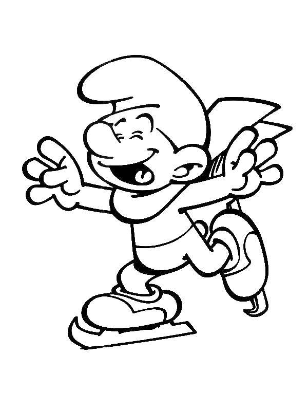 Coloring Smurf on skates. Category Smurfs. Tags:  Cartoon character, Smurfs, fun.