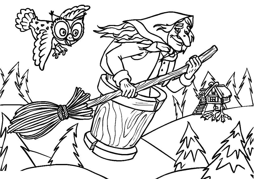 Coloring Baba Yaga in a mortar. Category The characters from fairy tales. Tags:  Fairy Tales , Baba Yaga.