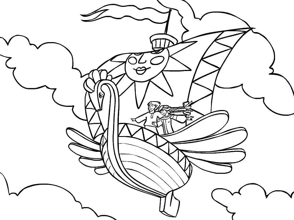 Название: Раскраска Летучий корабль. Категория: Сказки. Теги: Сказки, Летучий корабль.