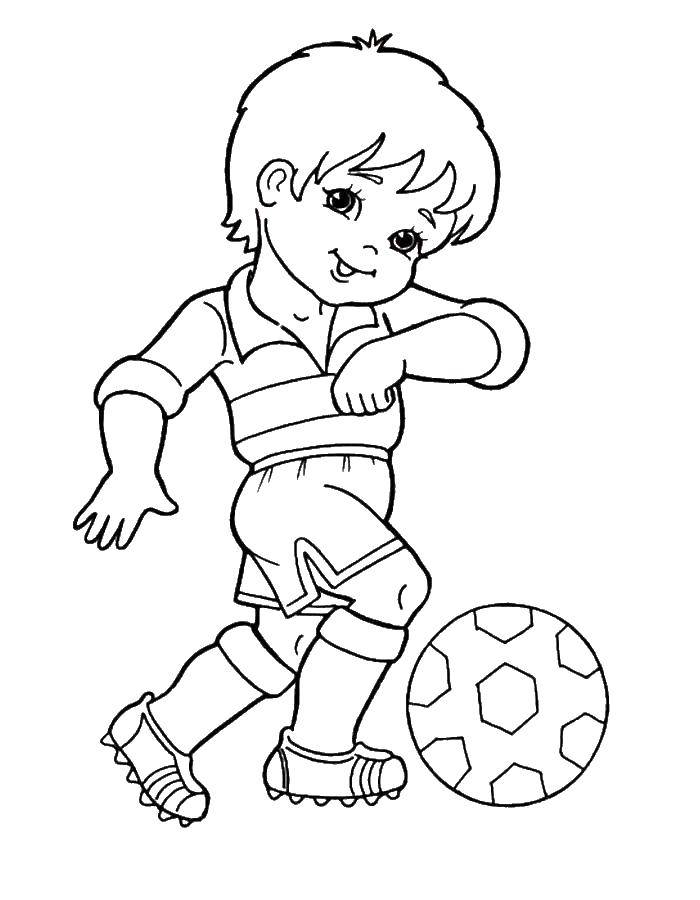 Название: Раскраска Мальчик играет в мяч. Категория: спорт. Теги: мяч, футбол.