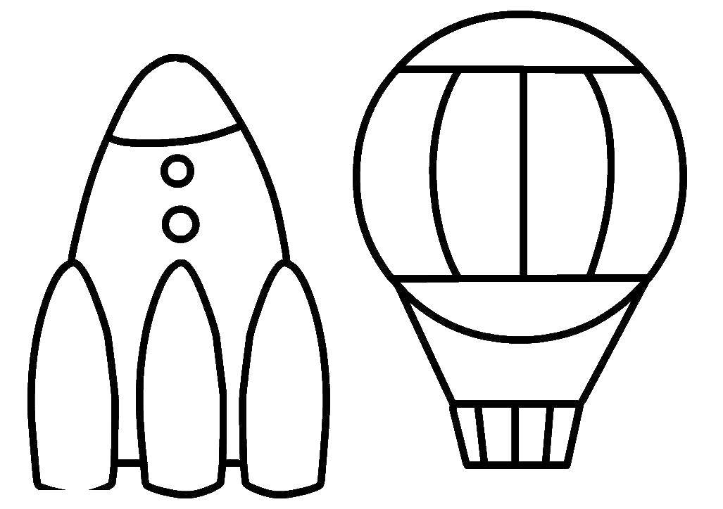 Coloring Rocket and balloon. Category Coloring pages for kids. Tags:  Rocket, balloon.