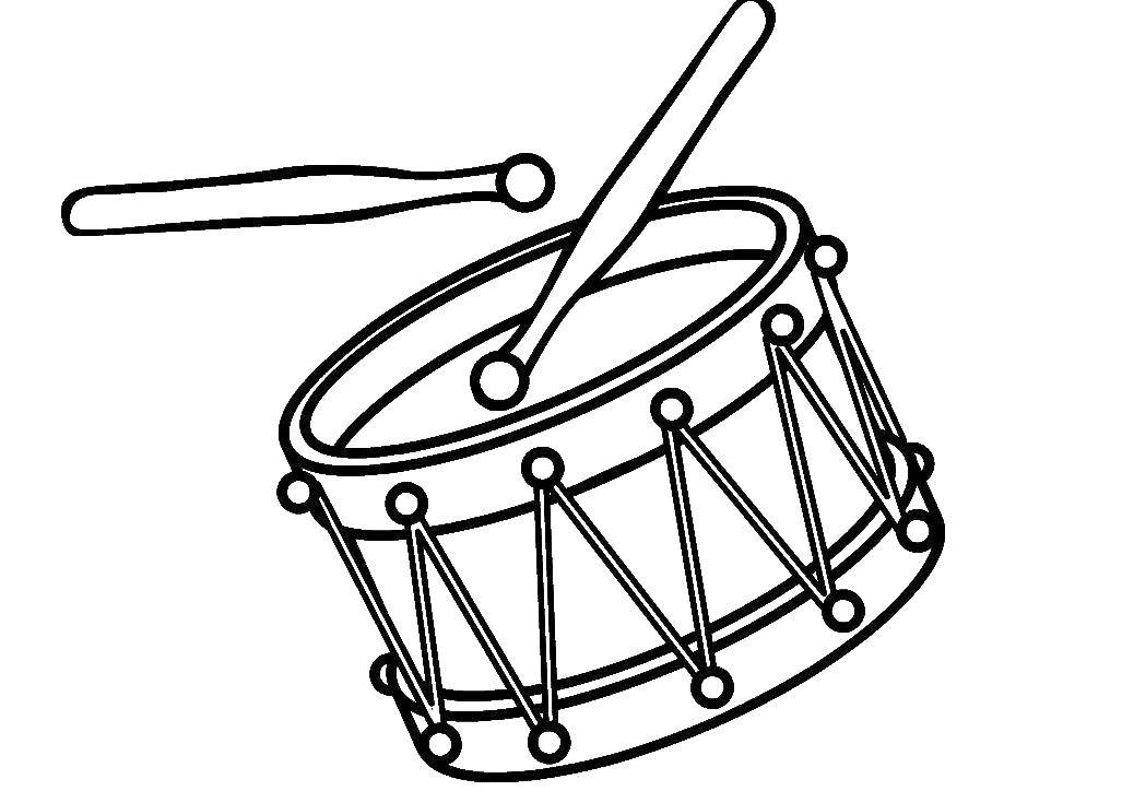 Название: Раскраска Барабан и барабанные палочки. Категория: Музыкальный инструмент. Теги: Инструмент, барабан.